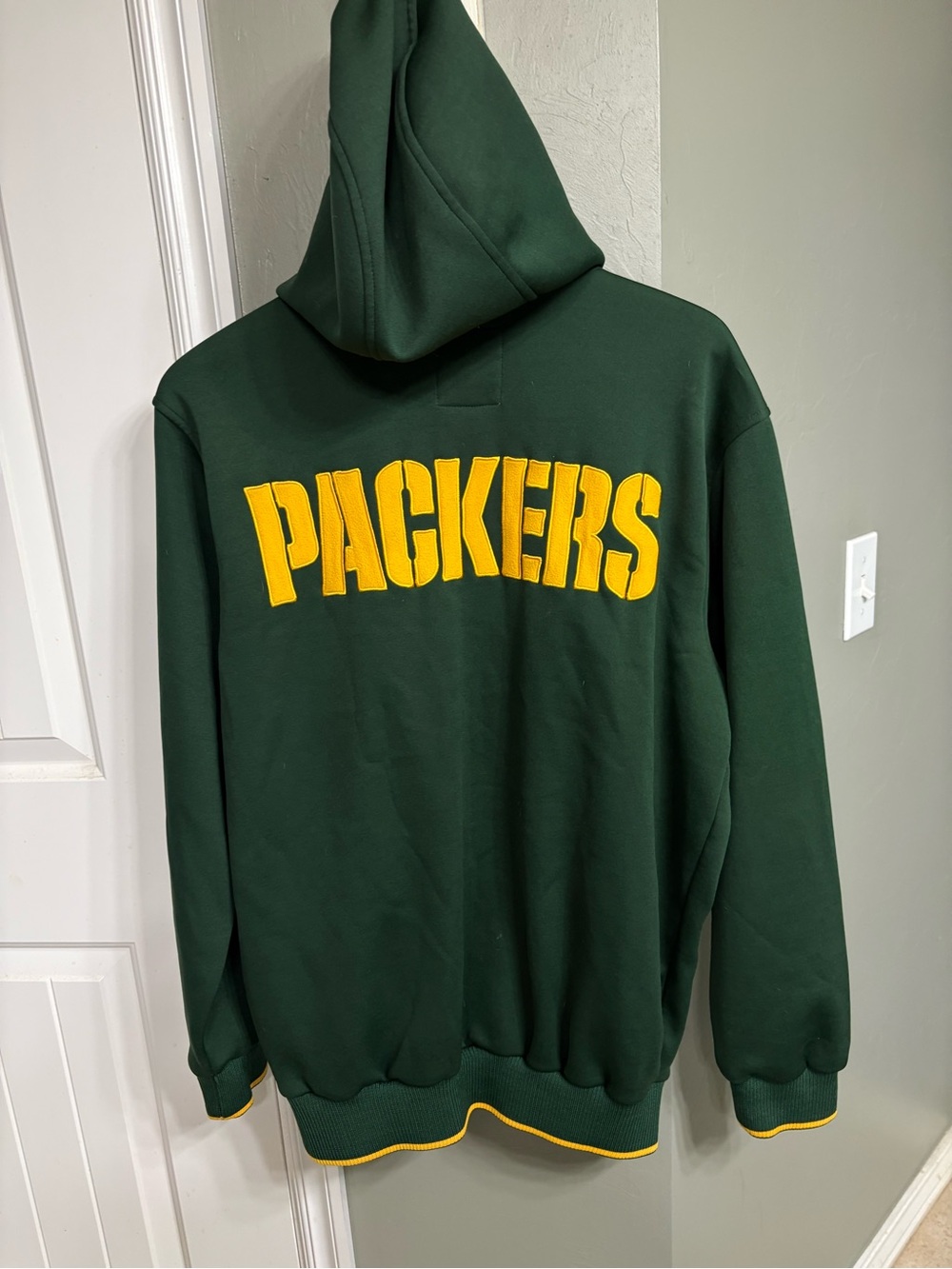 NFL Green Hooded Zip-Up Sweater with Yellow Packers Lettering